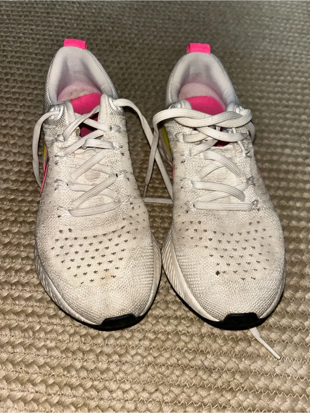 Nike White Sneakers with Pink & Neon Yellow Accents